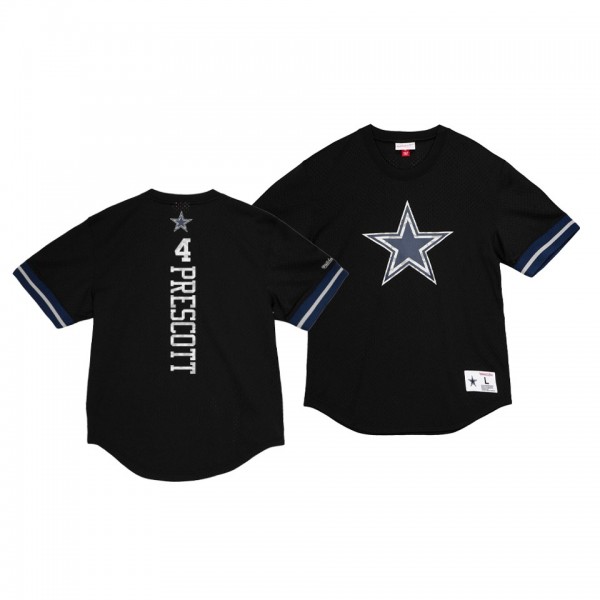 Cowboys #4 Dak Prescott Black Retro Team Logo Mesh Crewneck T-Shirt